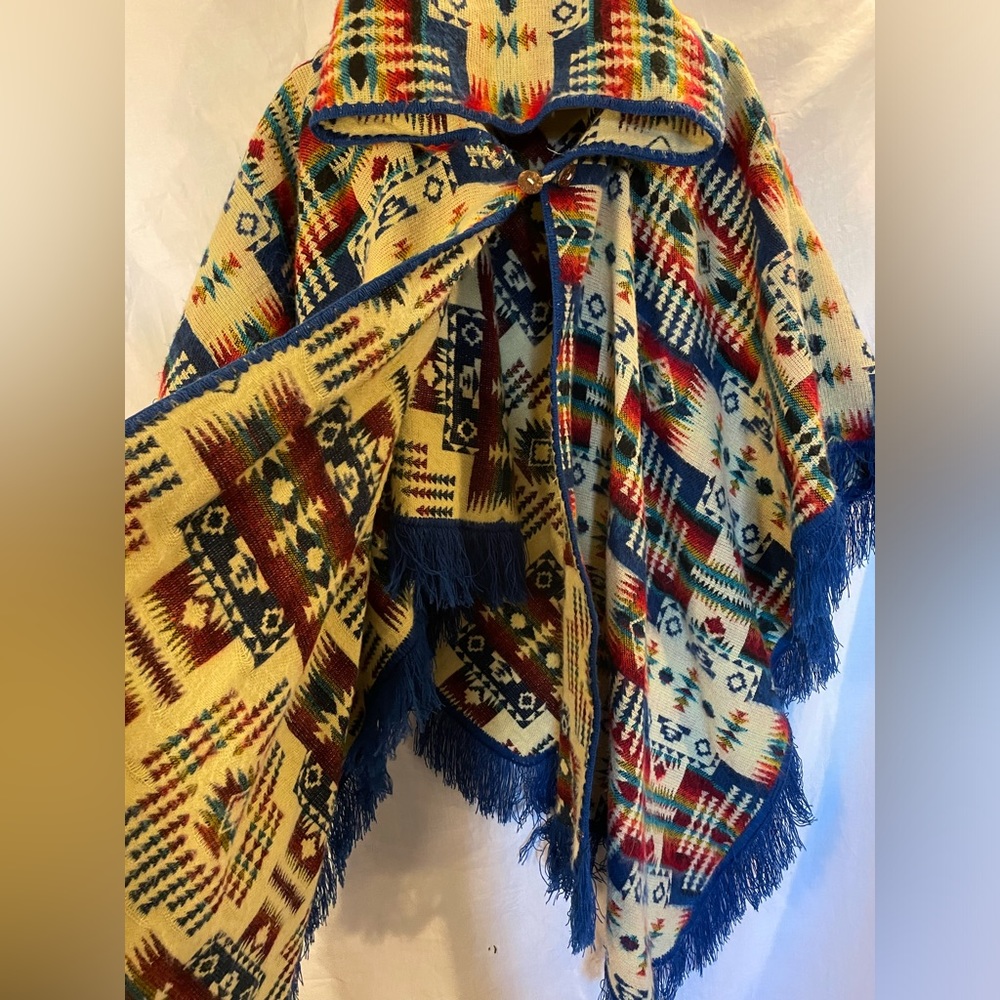 Beautiful colorful South American style poncho with hood! One size fits all